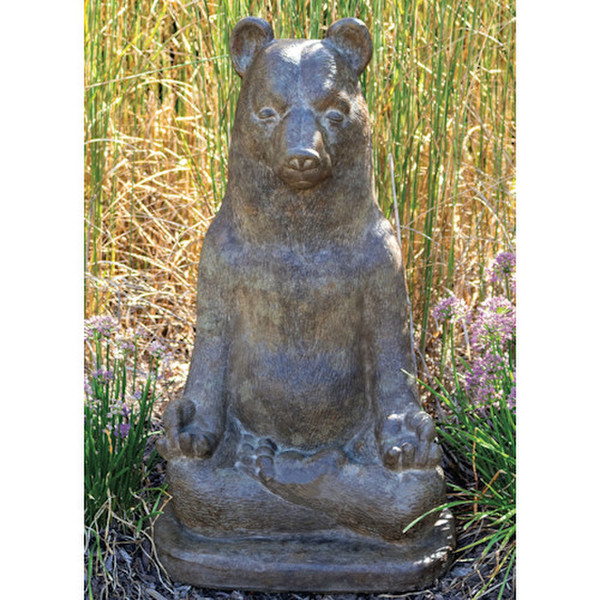 cast stone bear in a Zen pose garden statue meditating meditation grizzly